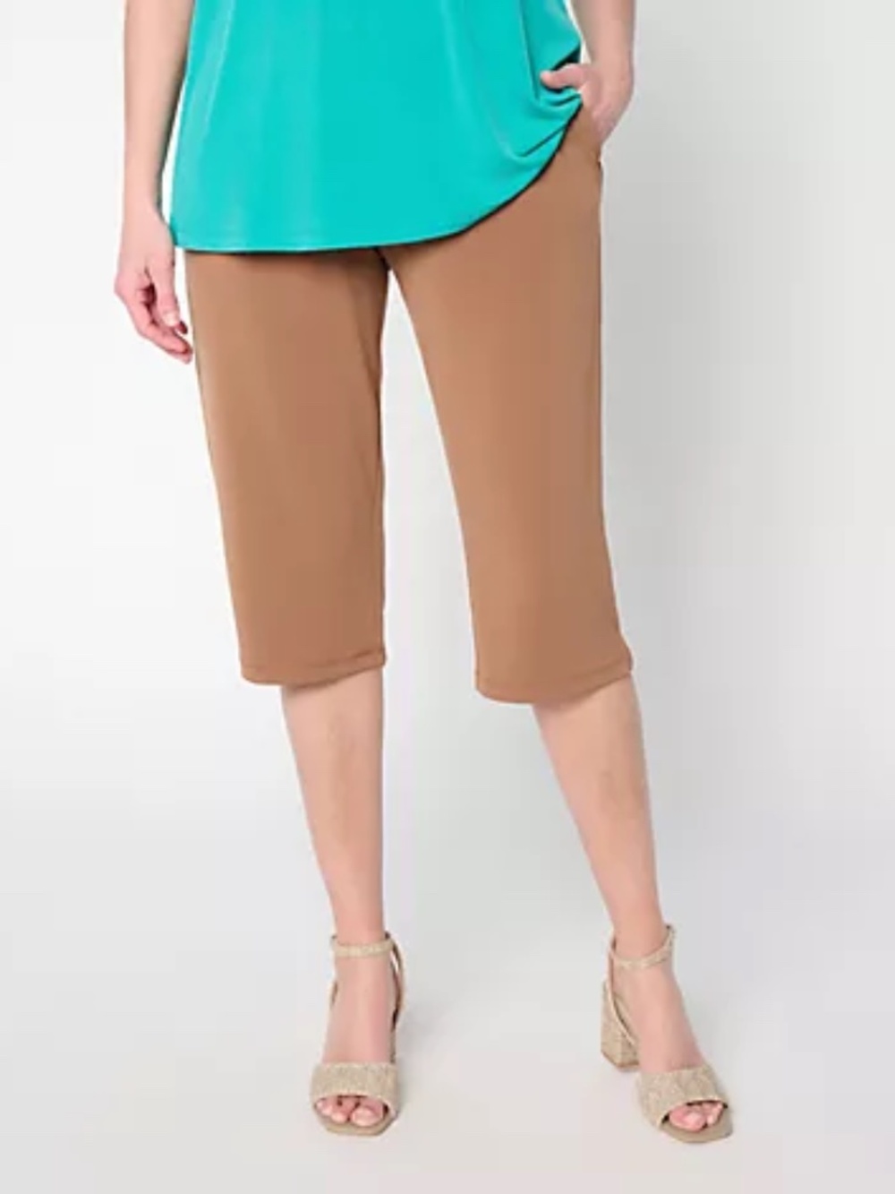 Susan Graver Petite Liquid Knit Straight-Leg Pedal Pusher, Toffee Sz PL a728317